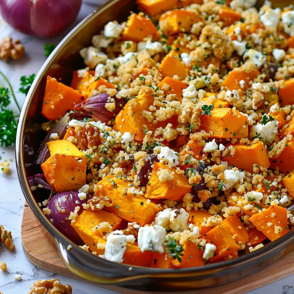 Crumble aux légumes de saison avec feta et noix