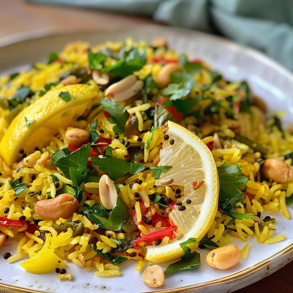 Plat indien original de riz parfumé au citron et curcuma