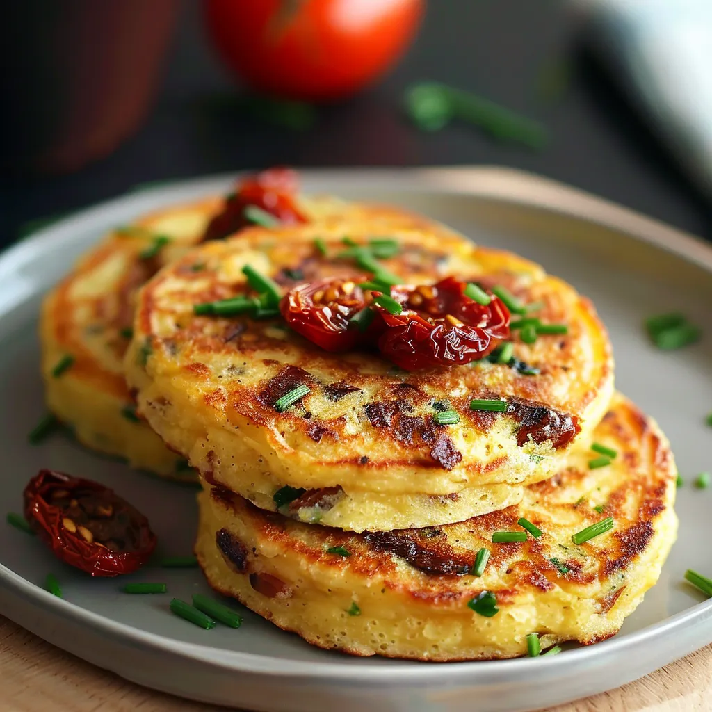 Galettes croustillantes à base de polenta et tomates avec échalotes et herbes