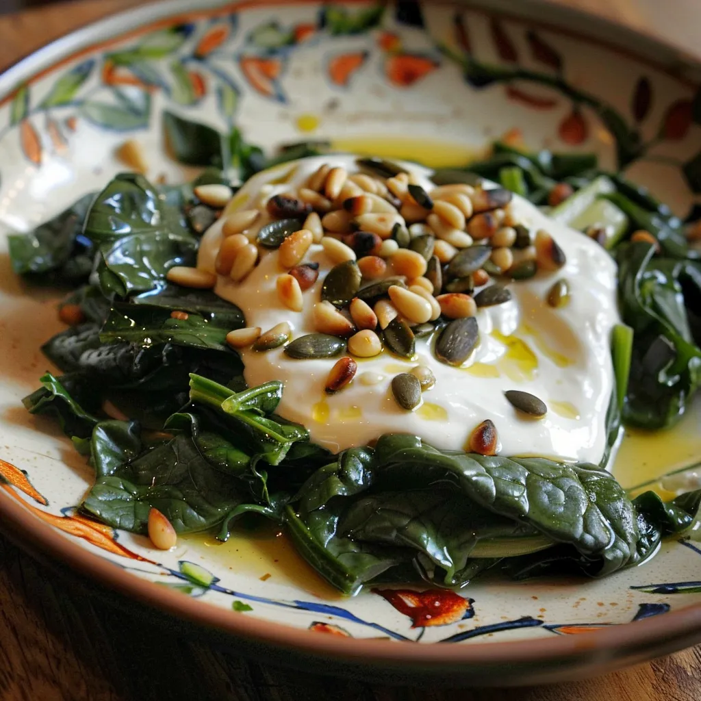 Blettes au tahini accompagnées de pignons grillés et de yaourt par Yotam Ottolenghi