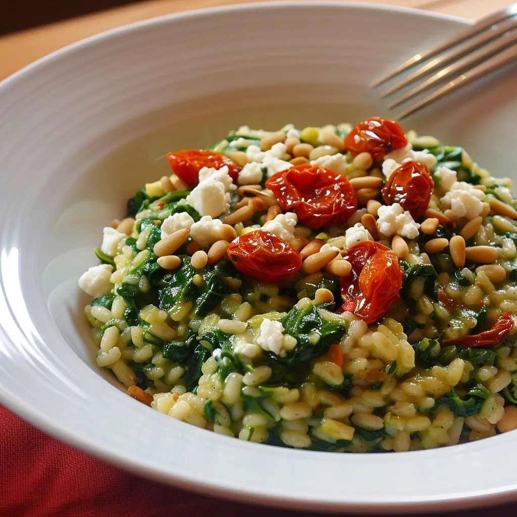 Risotto avec épinards, fromage de chèvre, citron et tomates séchées