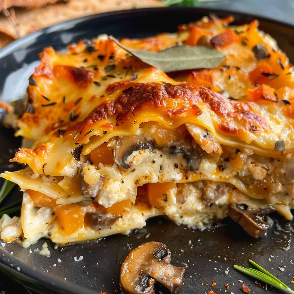 Lasagnes avec courge butternut et champignons