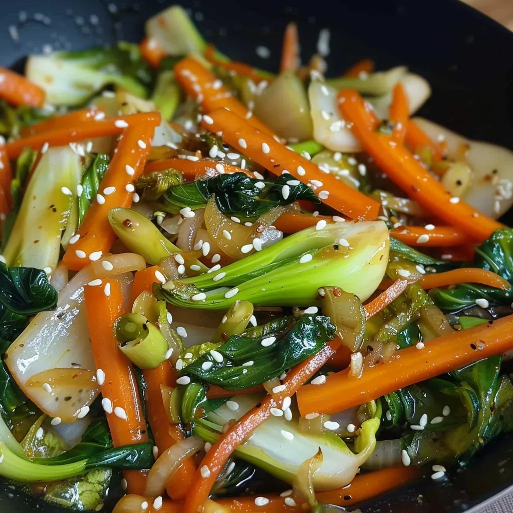 Sauté de Pak Choi, carottes et graines de sésame