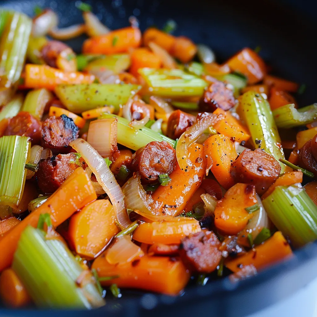 Poêlée de céleri branche aux carottes et chorizo - Recette facile