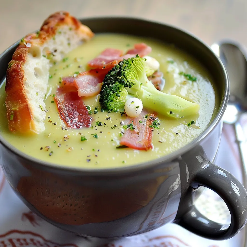 Velouté de Brocoli au Boursin et Chips de Bacon recette facile