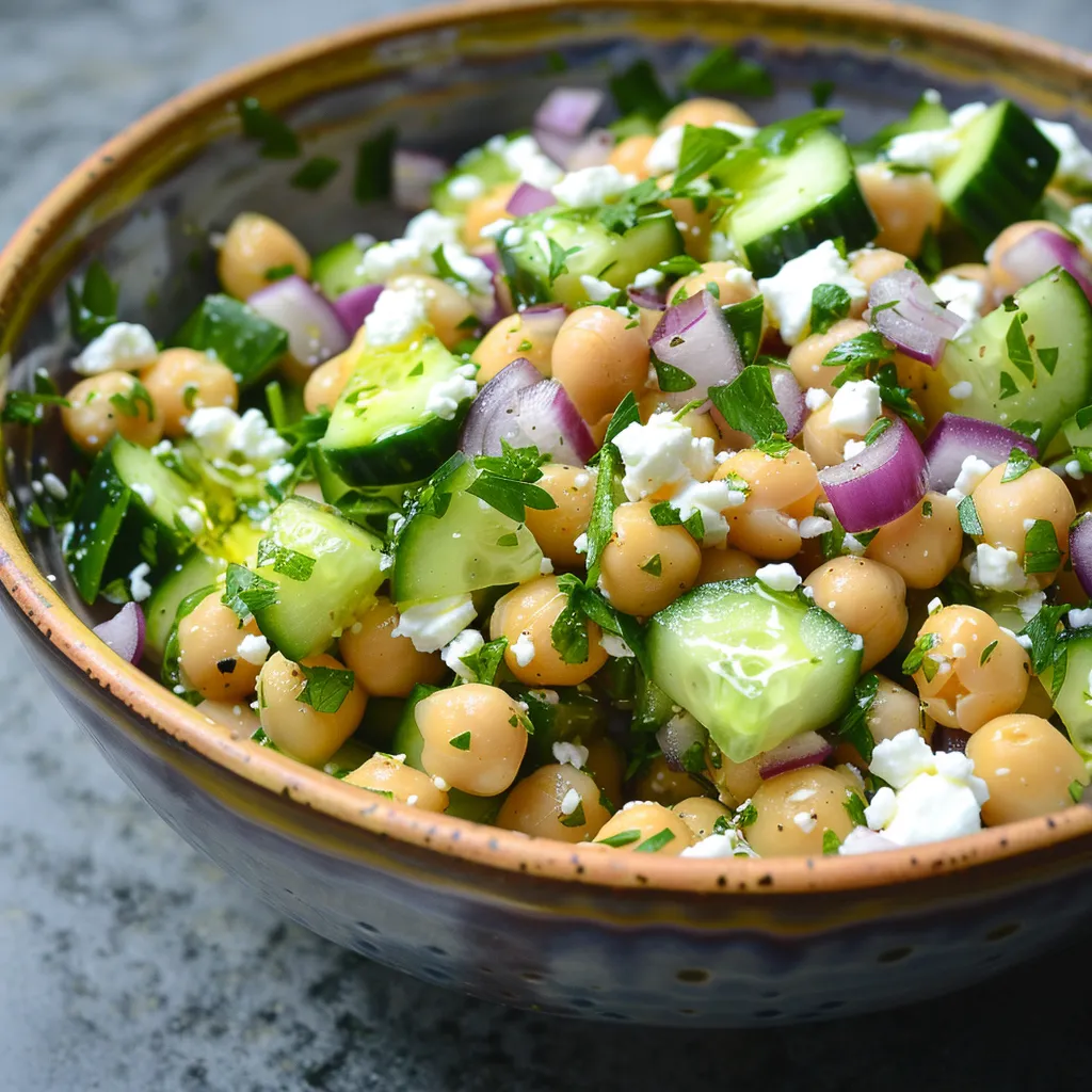 Salade de Pois Chiches, Concombre et Feta recette facile
