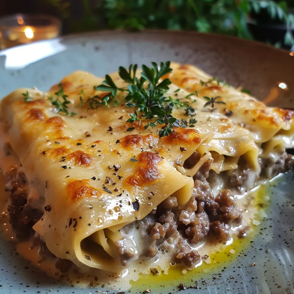 Cannellonis Épicés à la Viande et Sauce Crémeuse