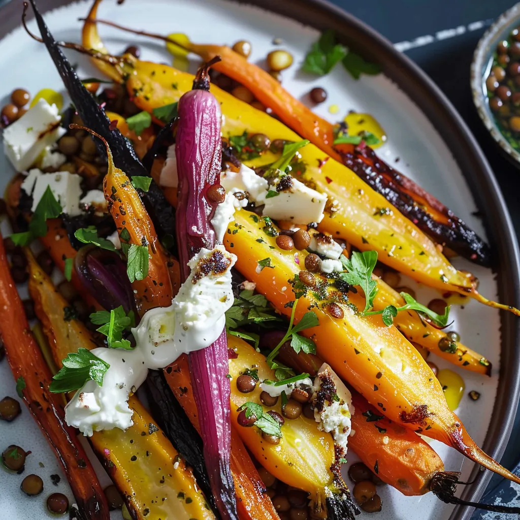 Panais et carottes grillés avec sauce à la fêta