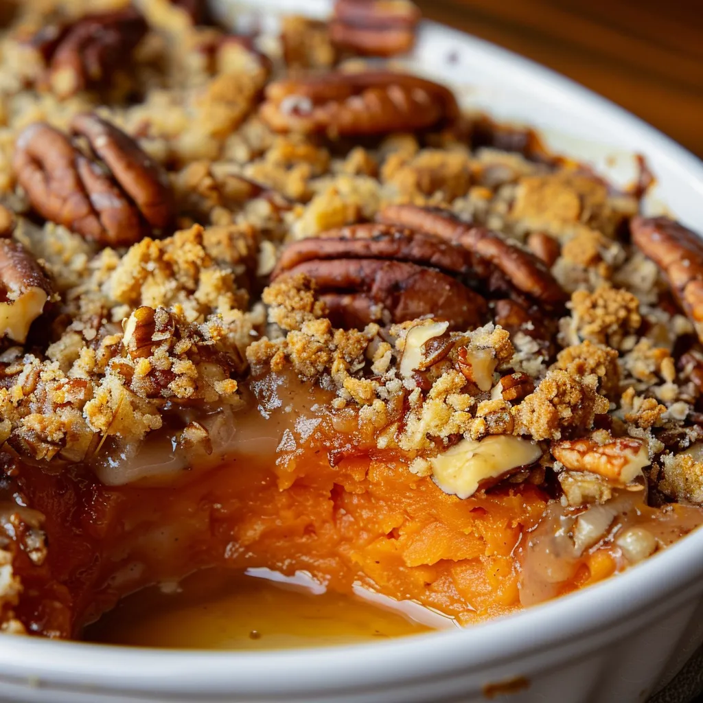 Délicieux crumble avec patates douces et noix