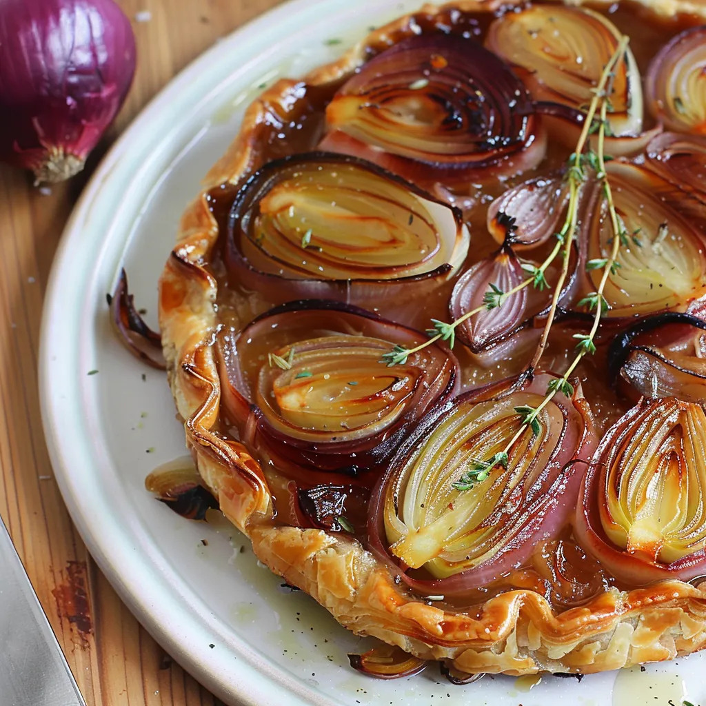 Version salée de tarte tatin avec oignons rouges et fenouil