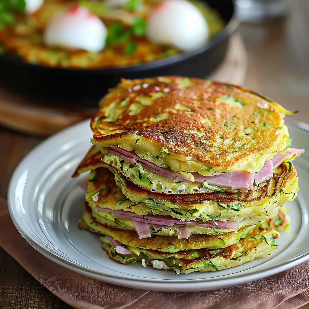 Galettes à la courgette garnies de chèvre et jambon