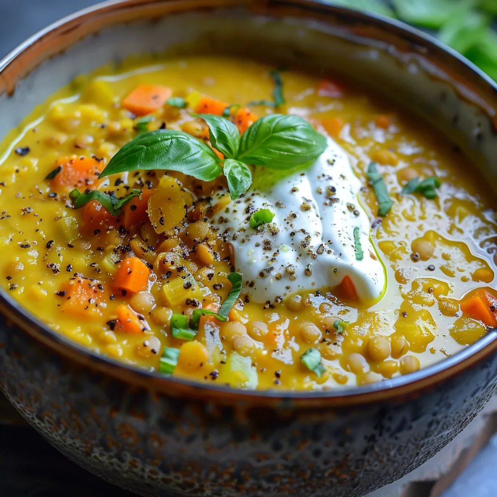 Soupe aux lentilles vertes, carottes et poireaux
