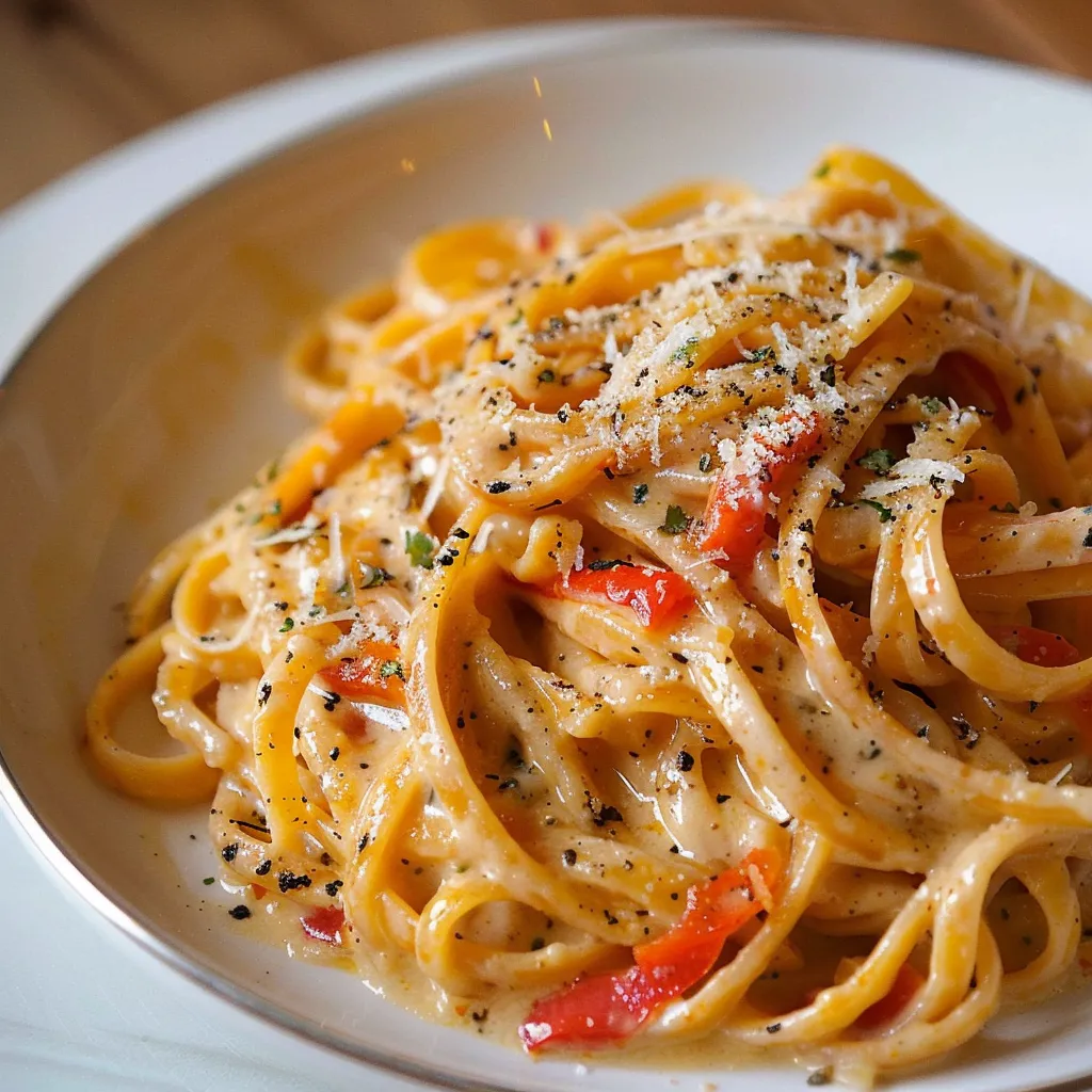 Linguine aux poivrons grillés avec chèvre fondu