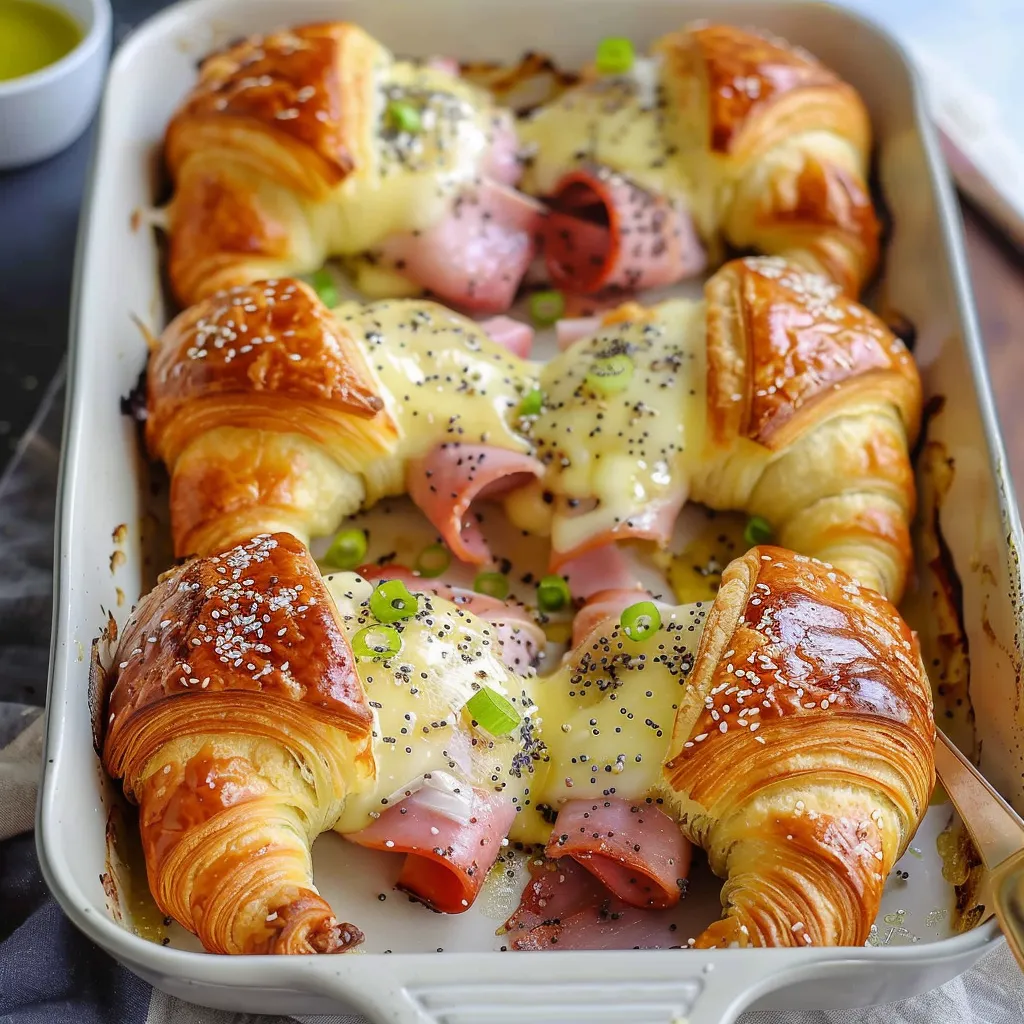 Délicieux croissants garnis de jambon et fromage