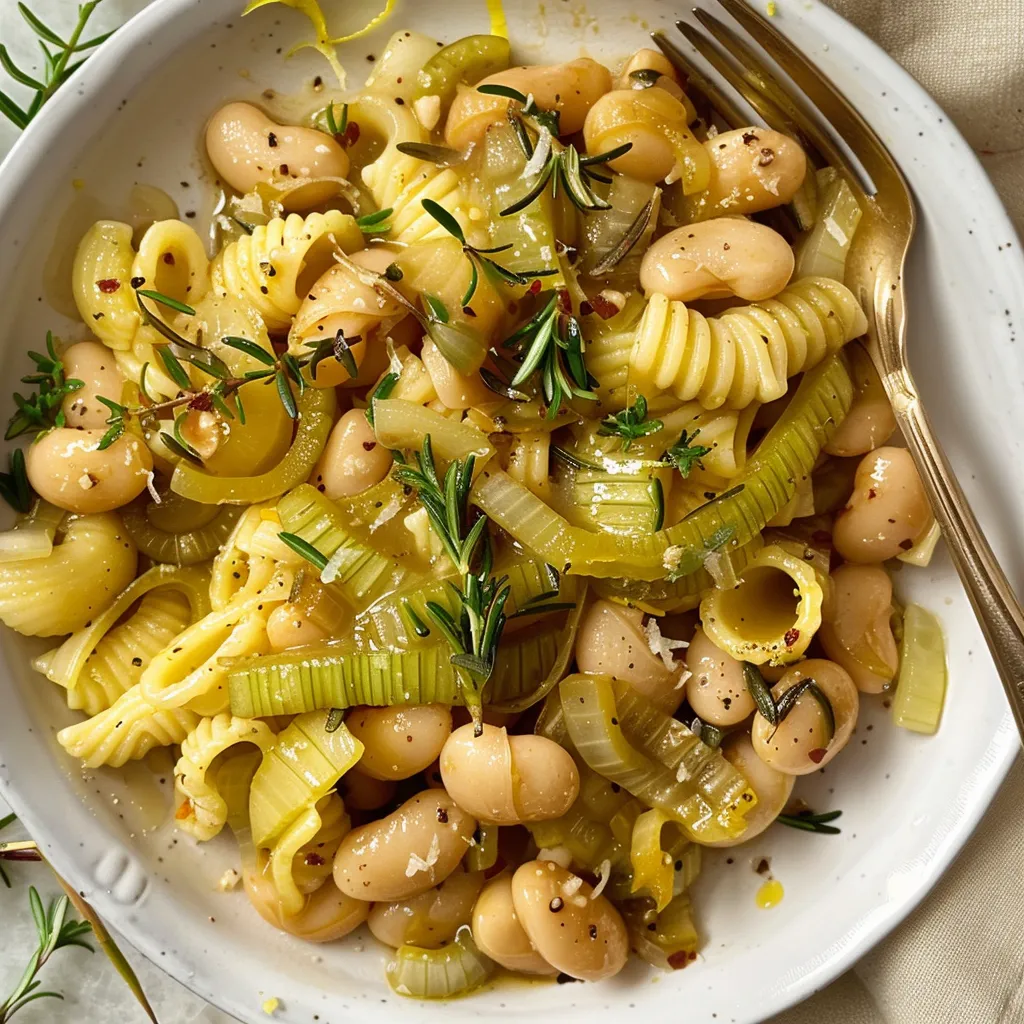 Pâtes au Miso, Haricots Cannellini et Poireaux Dorés