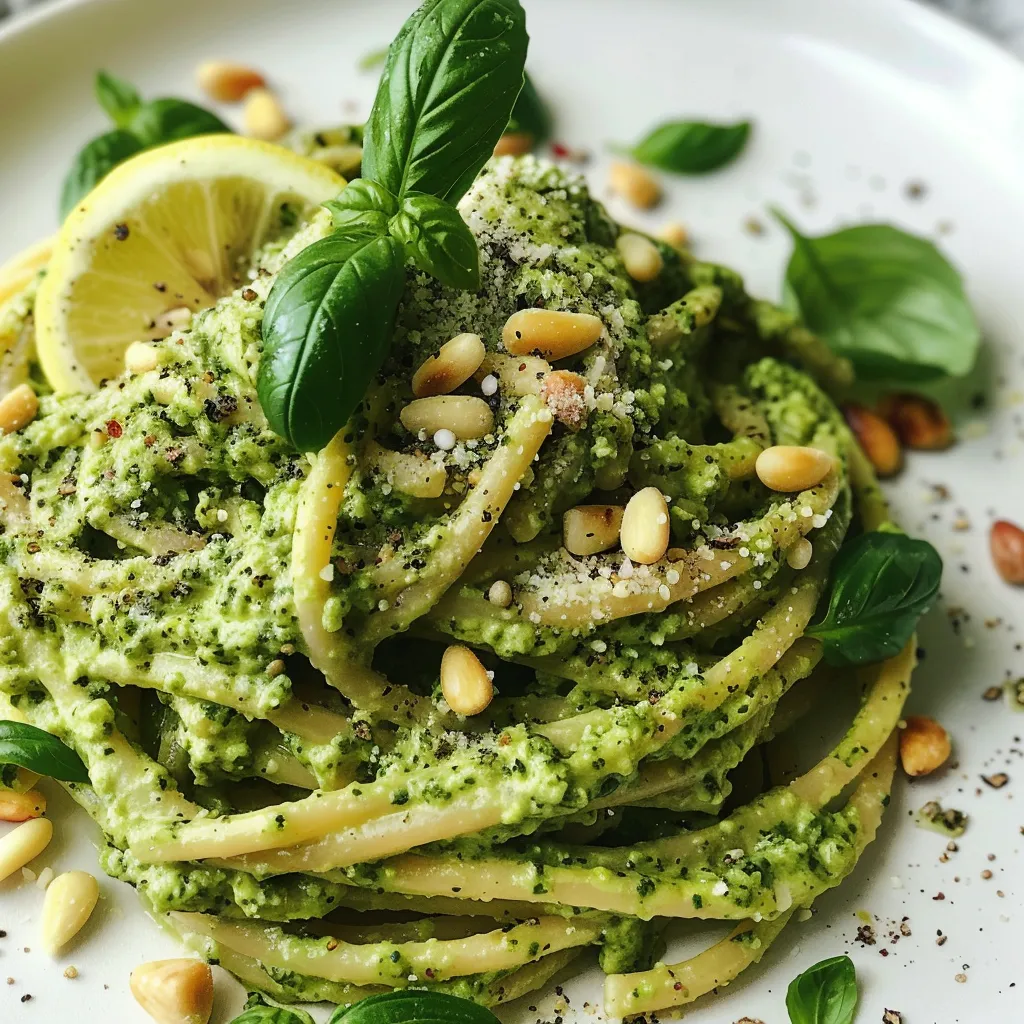 Pâtes au délicieux pesto de brocoli et tofu citronné léger