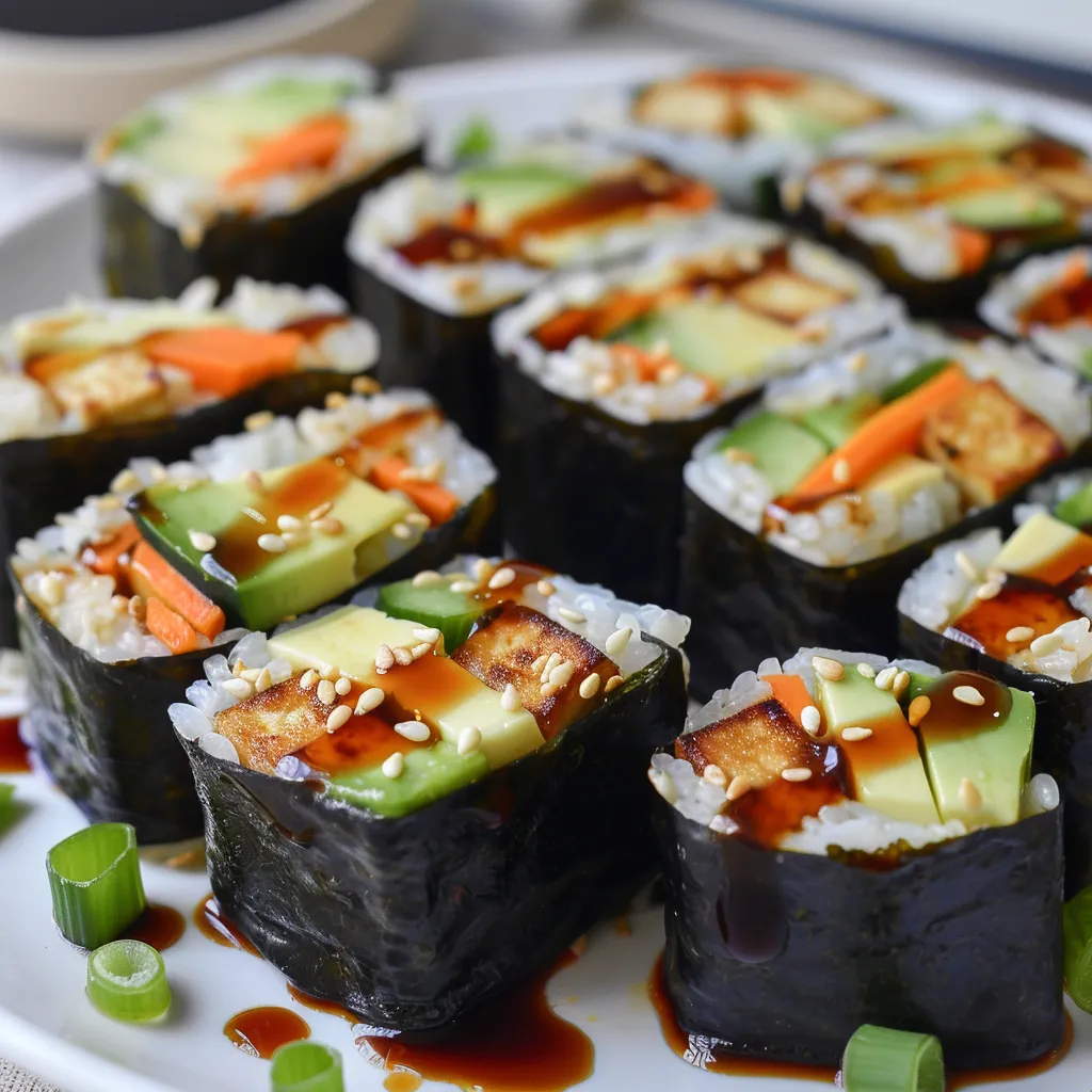 Sushis Maison Tofu Glacé Teriyaki et Légumes Colorés