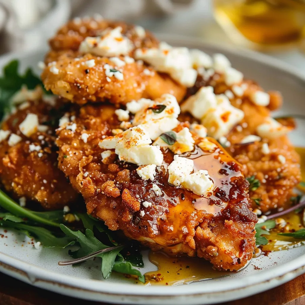 Poulet Doré au Feta et Miel Piquant