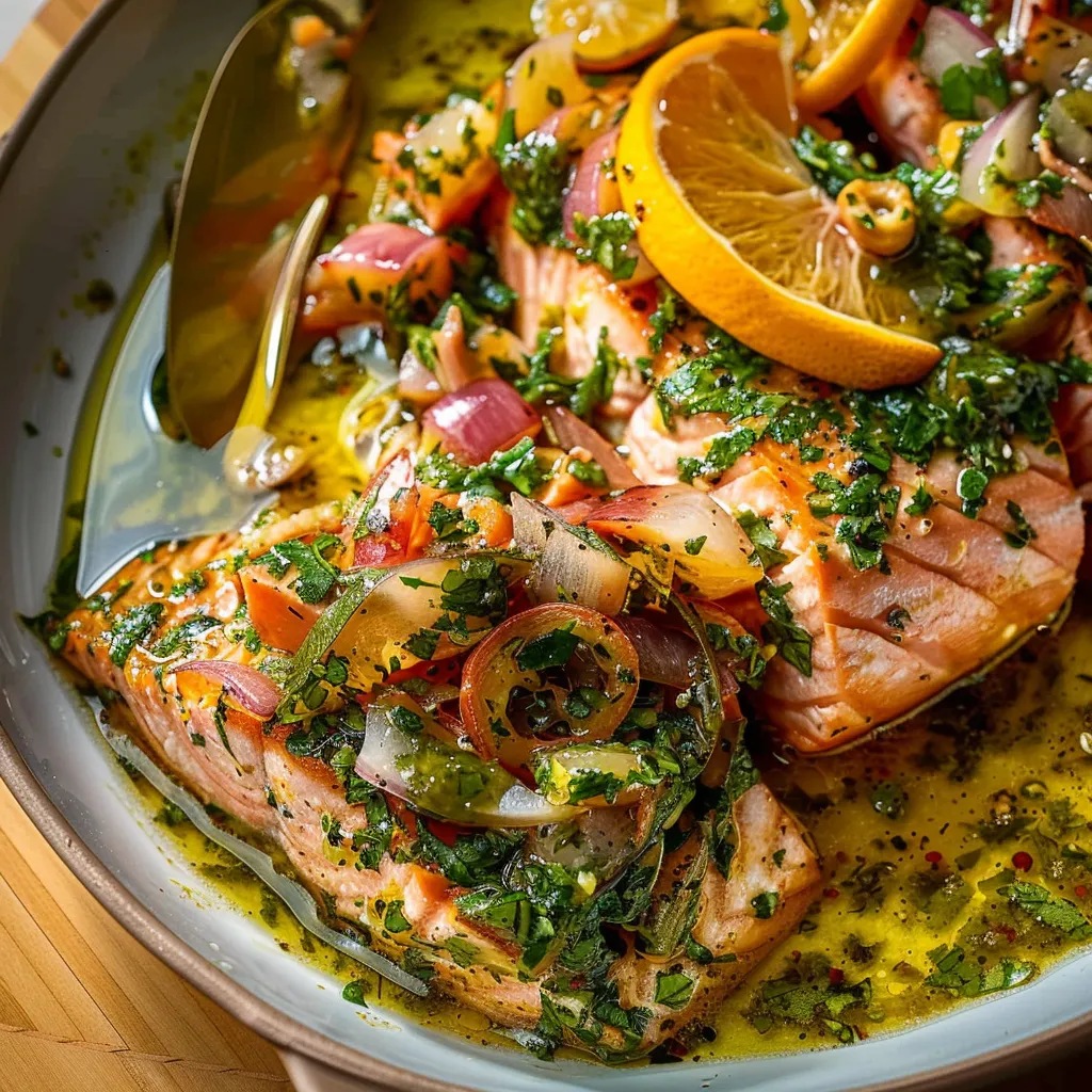 Saumon tendre avec sauce d'agrumes fraîche
