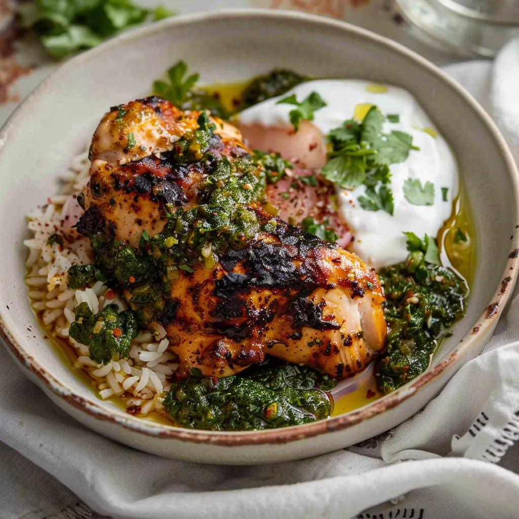 Riz Savoureux avec Poulet Doré et Chimichurri Citronné