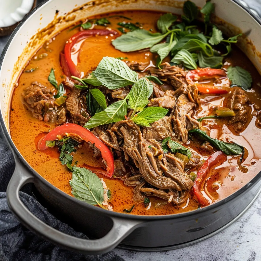 Bœuf crémeux au curry rouge et lait de coco