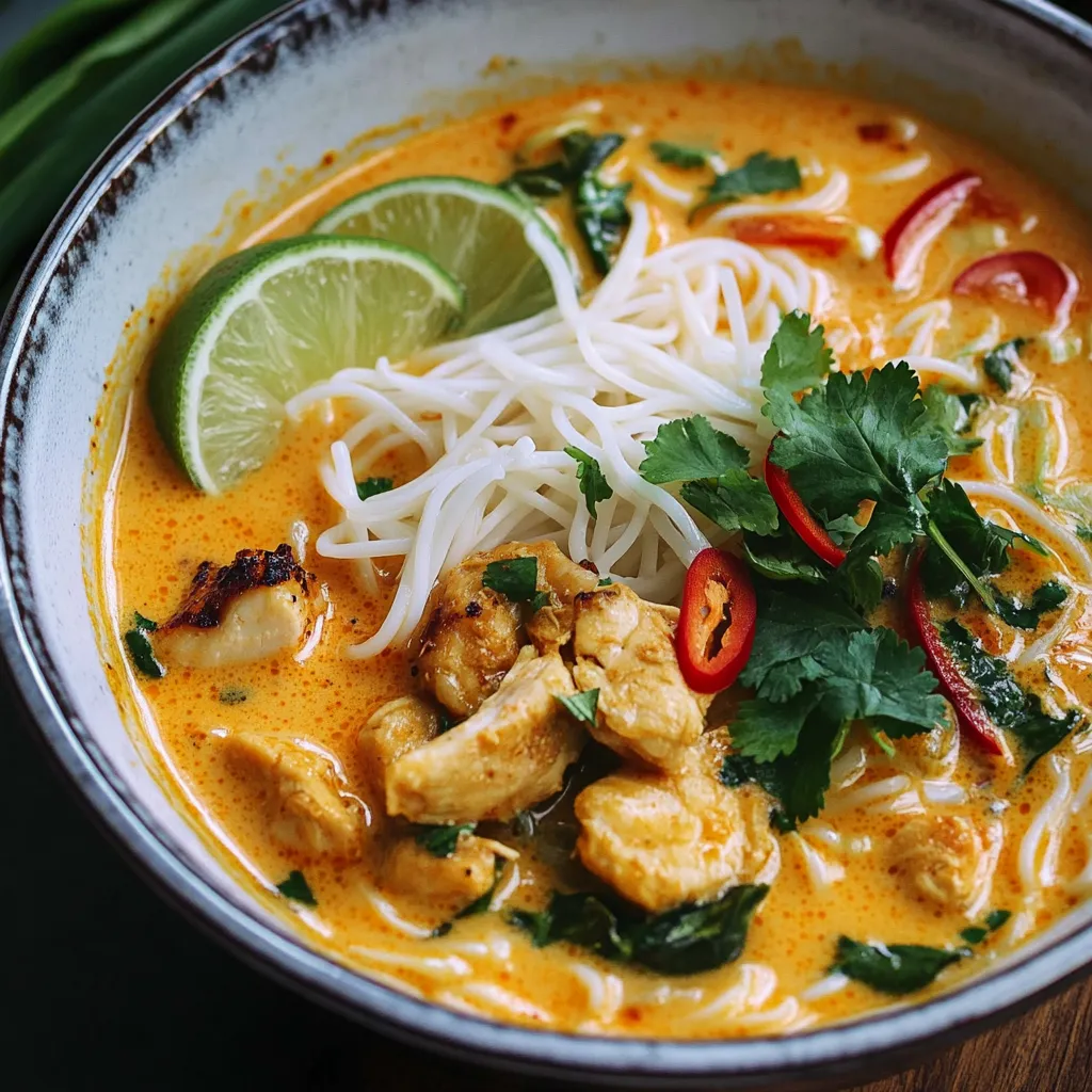Soupe Khao Soi Thaïlandaise au Poulet, Lait de Coco et Curry