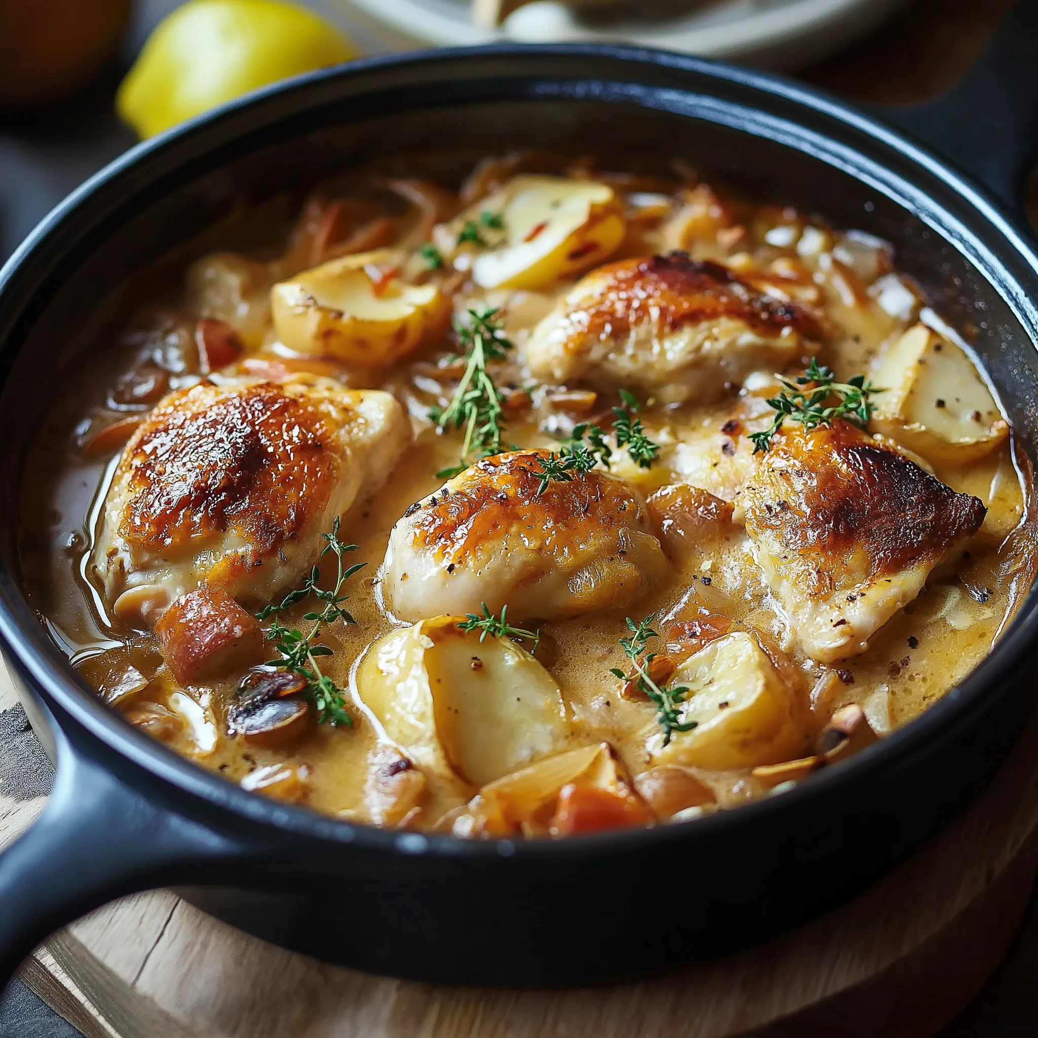 Poulet tendre et pommes - Saveurs automnales à la Normande