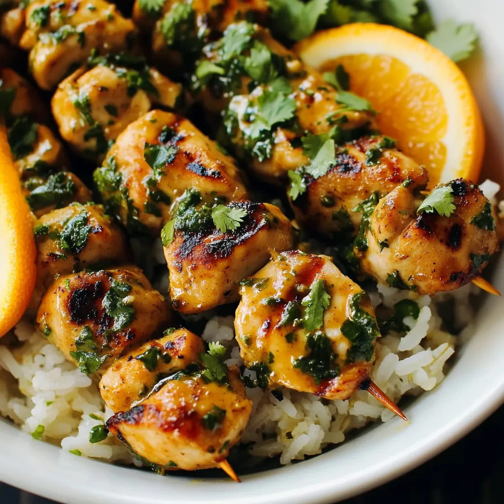 Poulet grillé à l'orange et coriandre servi avec riz et haricots