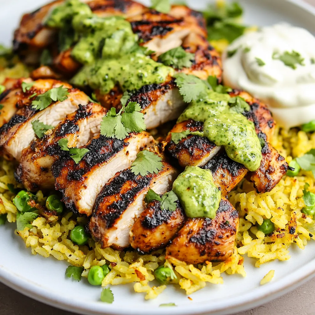 poulet péruvien : un plat savoureux et épicé avec un riz parfumé et une sauce verte crémeuse