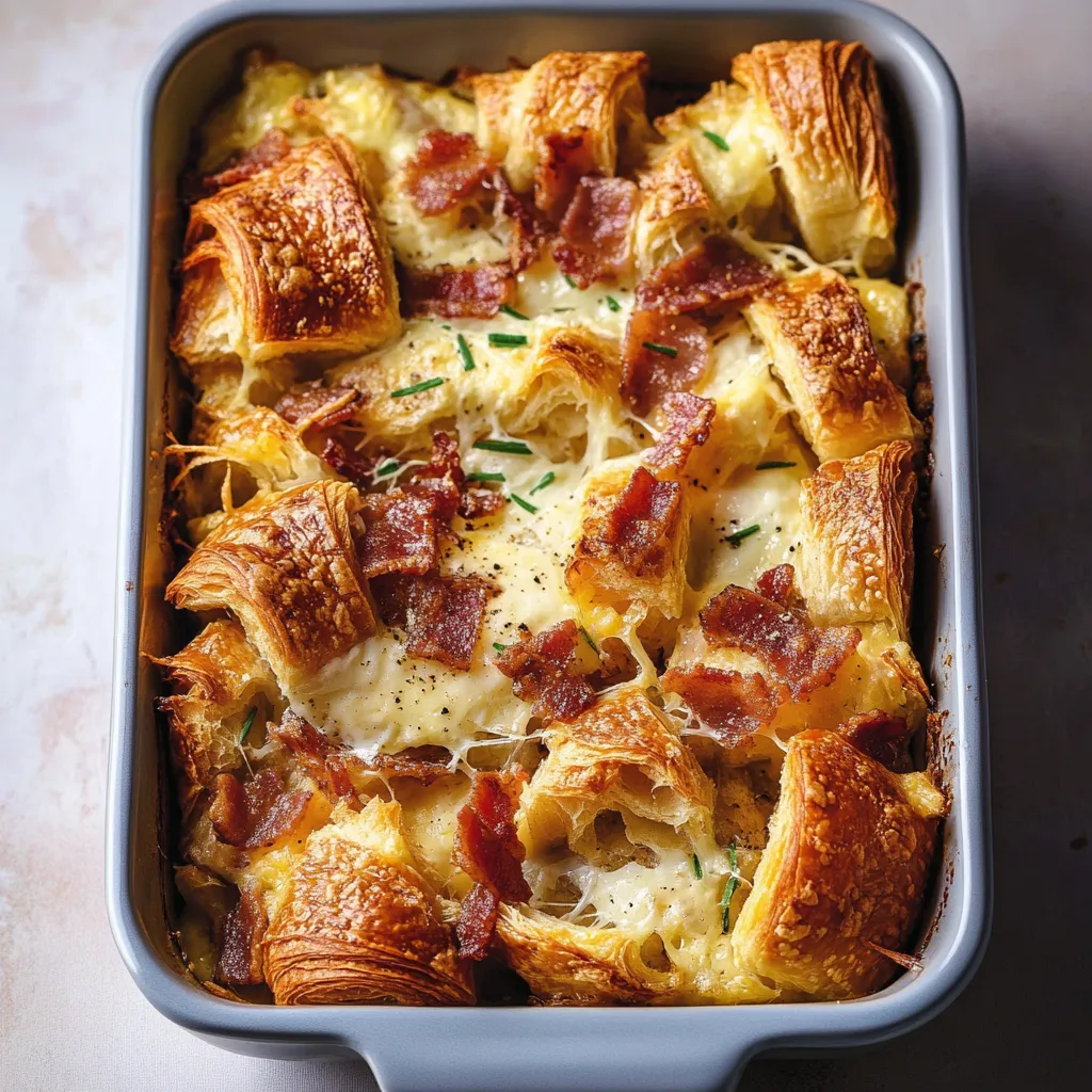 Gratin de Croissants Moelleux avec Fromage et Bacon Croustillant
