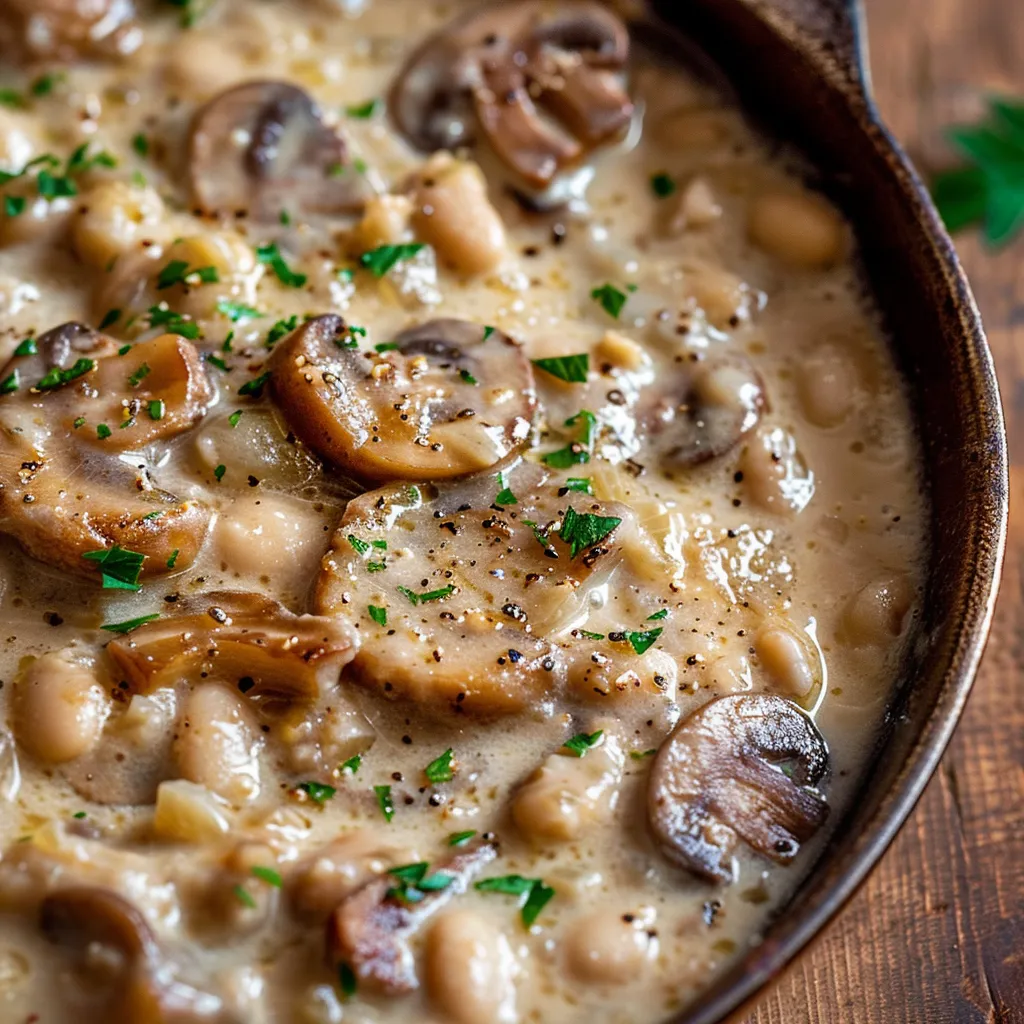 Plat savoureux de haricots blancs et champignons