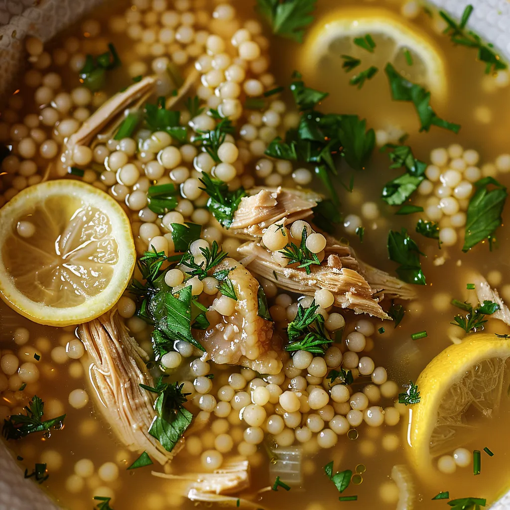 Soupe poulet couscous perlé familier