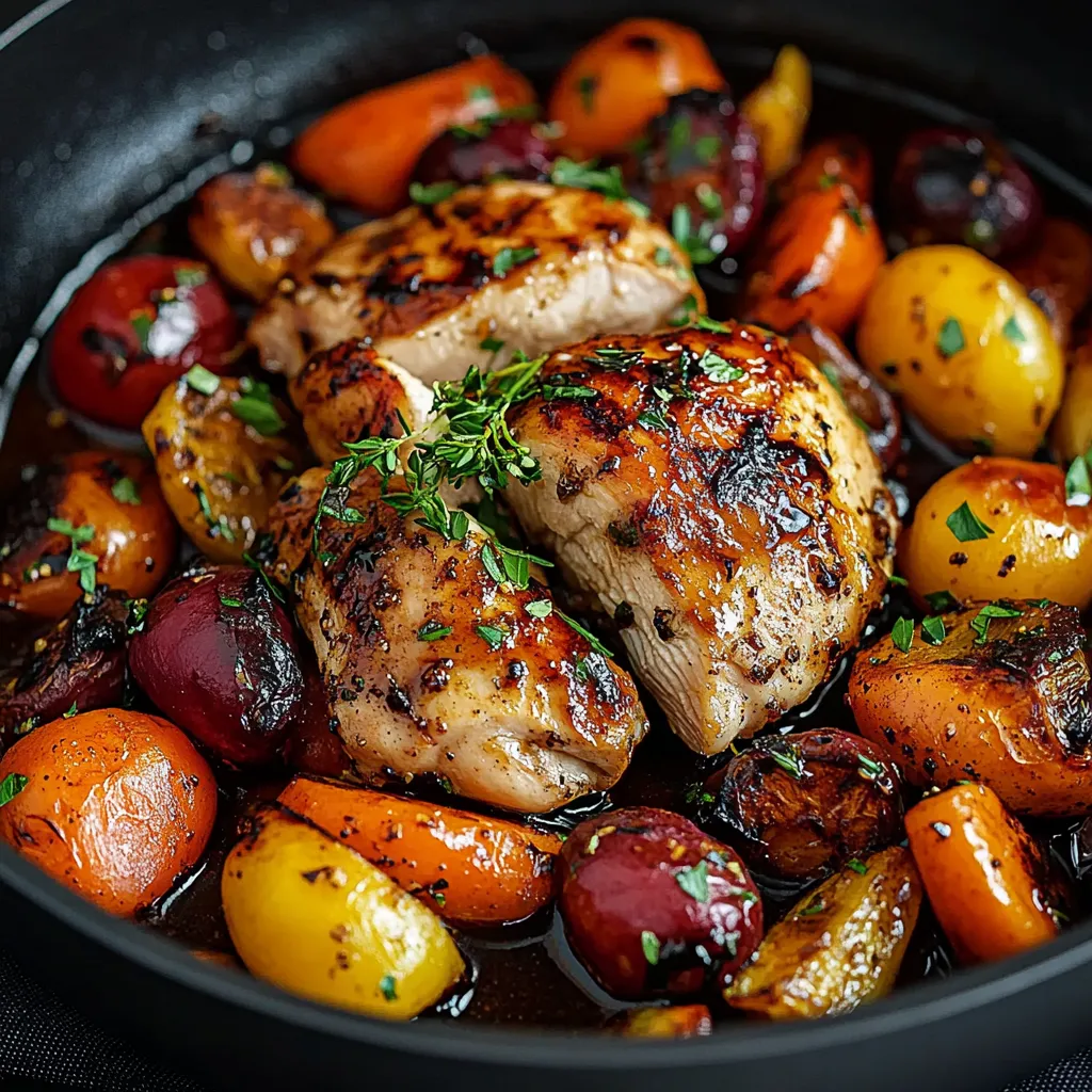 Plat unique Poulet Balsamique et Légumes pochés