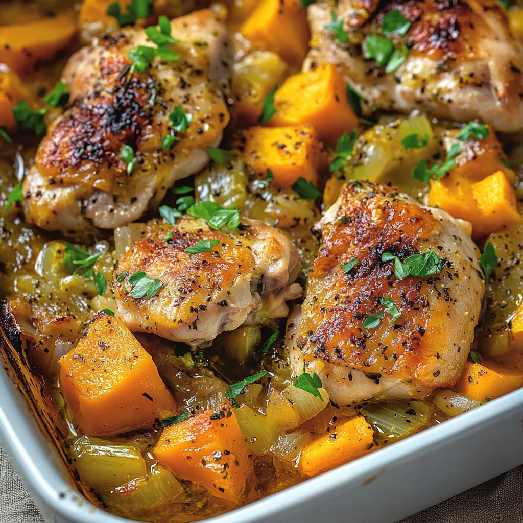un plat qui réchauffe avec poulet rôti, poireaux et butternut caramélisés au four