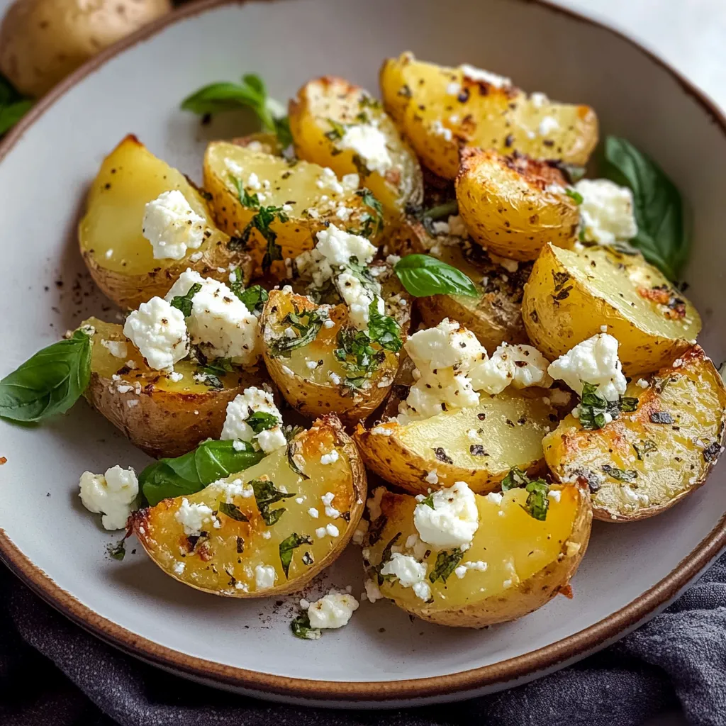 plat gourmand de pommes de terre rôties et feta crémeuse