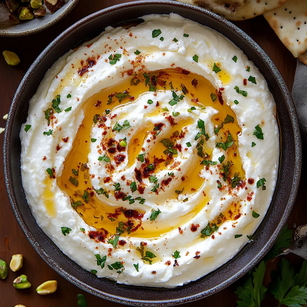 feta fouettée super crémeuse nappée de miel épicé, des pistaches et des herbes qui croquent sur le dessus