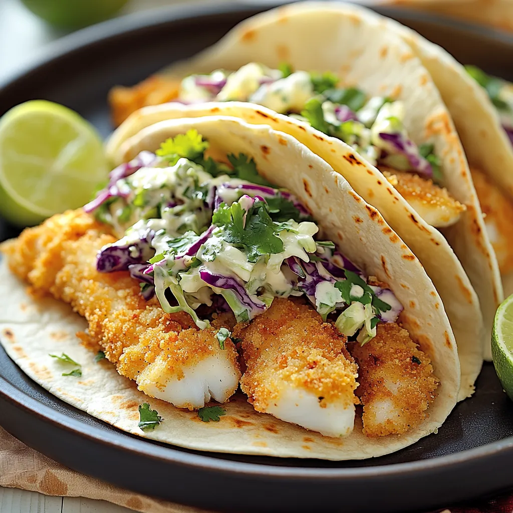 Tacos poissons panés croustillants et leur salade de chou citron vert coriandre bien fraîche