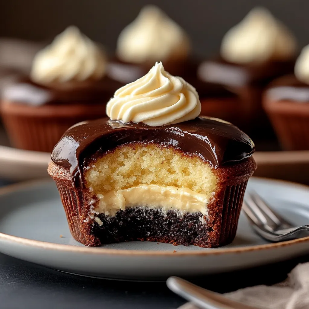 cupcakes façon Boston Cream avec centre vanille et enrobage au chocolat