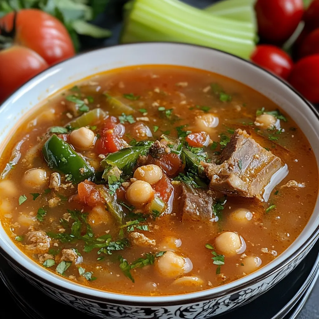 Une bonne soupe chaude du Maghreb avec frik et agneau, parfaite pour les soirs frais