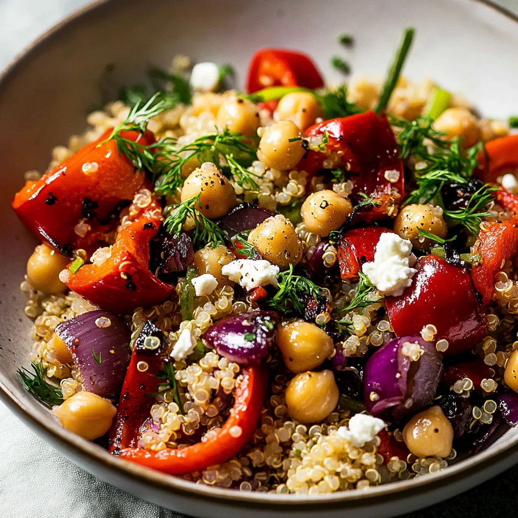 Poivrons Rôtis, Quinoa et Pois Chiches, Agrémentés de Feta
