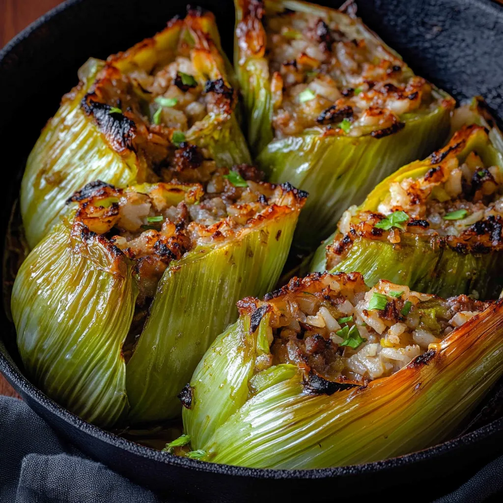 Délicieux rouleaux de poireaux garnis de viande et riz parfumé