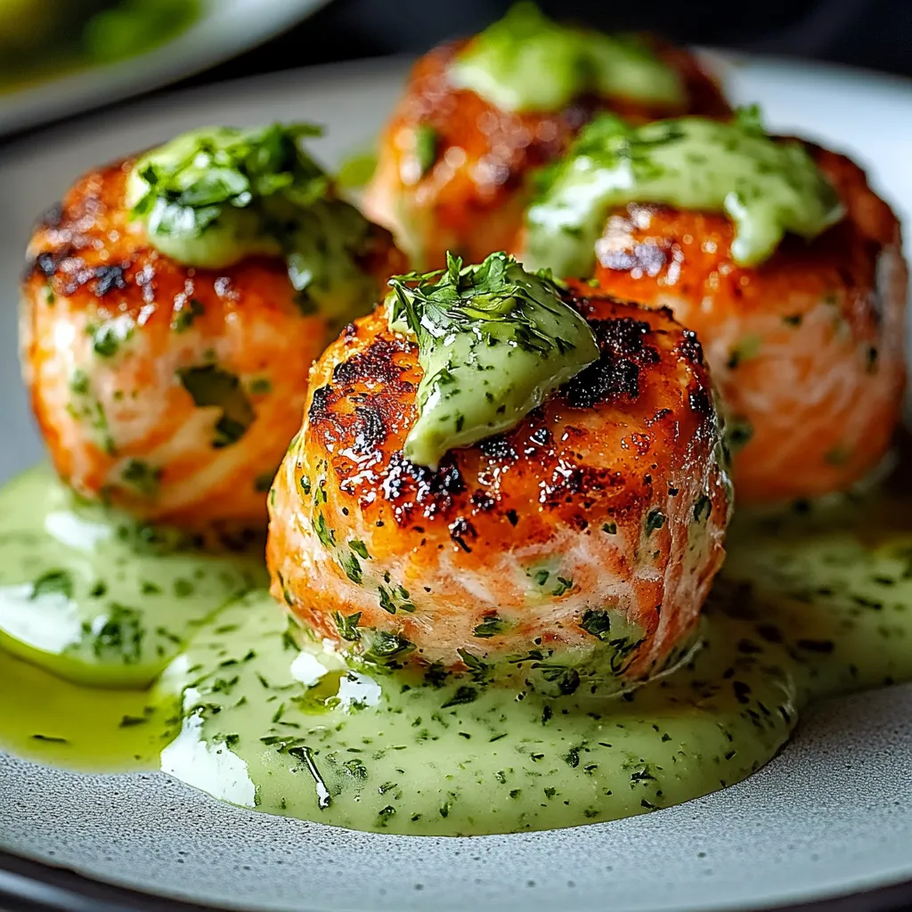 Boulettes de saumon aux herbes sauce avocat-coriandre onctueuse