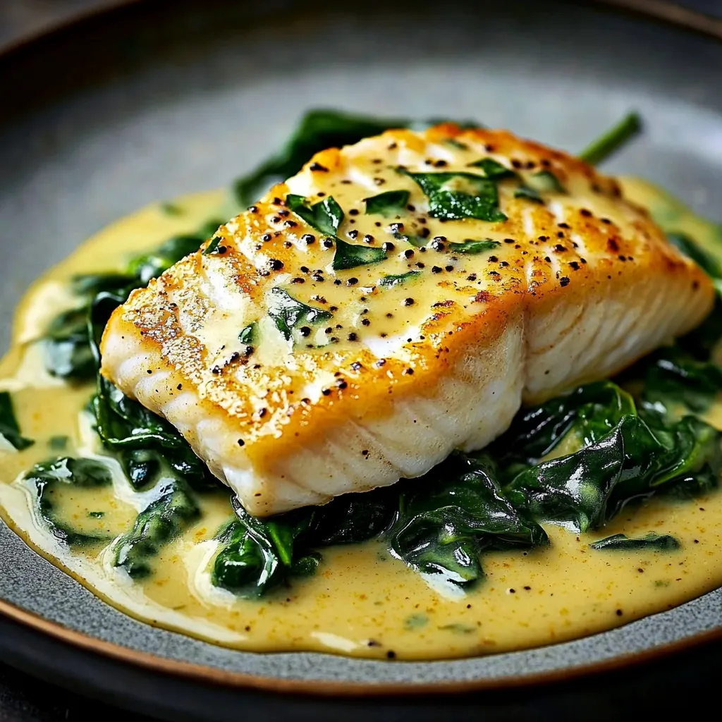Plat avec Épinards et Églefin Fumé en Sauce Moutarde