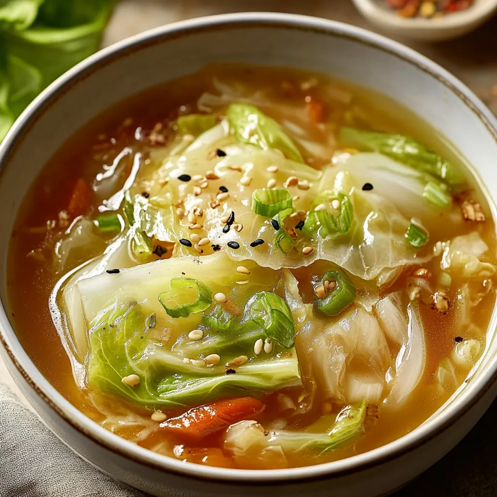 Soupe légère au chou chinois, carottes et ail, relevée à la sauce soja