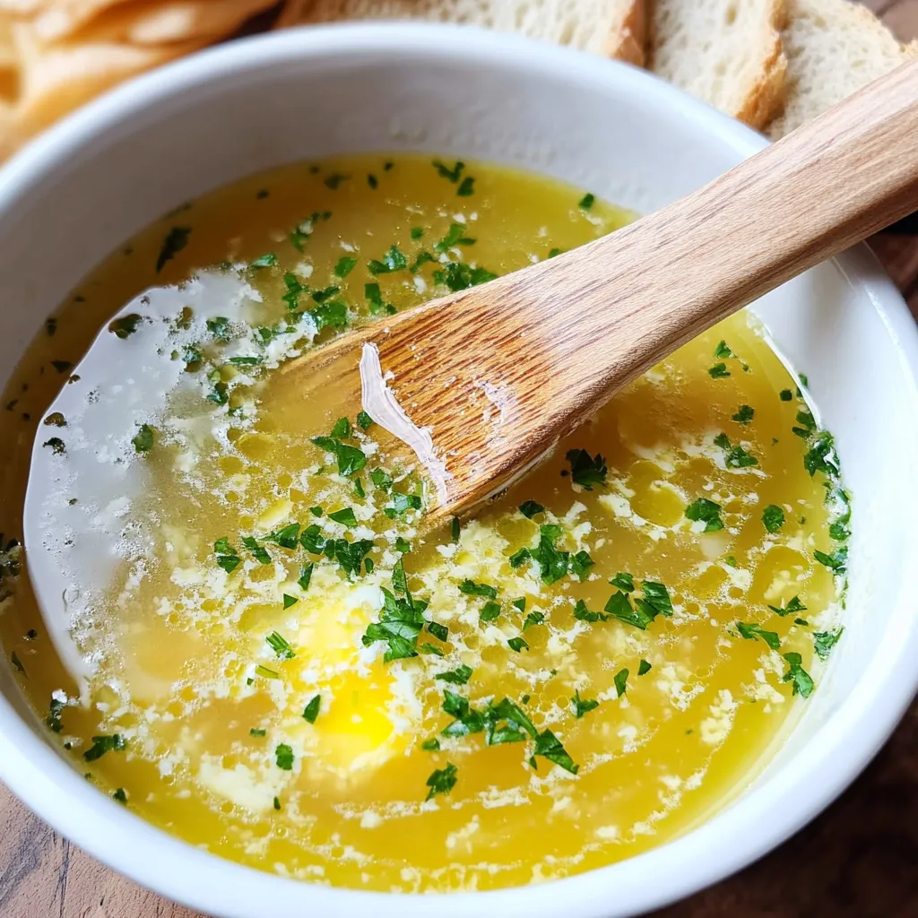 Soupe à l'ail, œufs pochés, safran, persil et citron sur le dessus