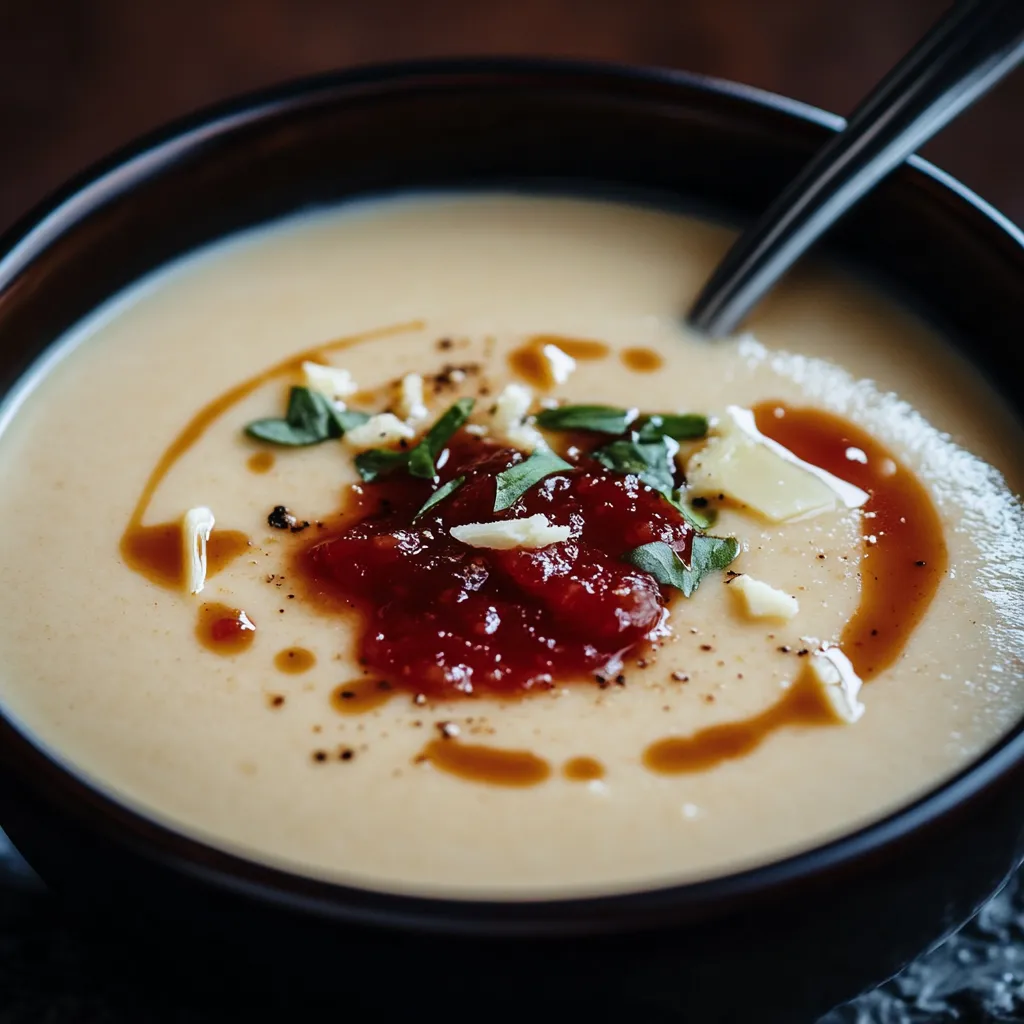 Velouté d'Asiago, Pommes de Terre et Confiture de Tomates