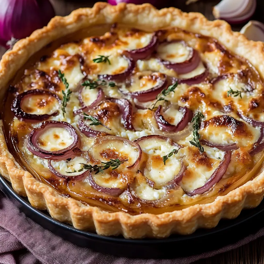 Une tarte style rustique et raffinée avec le mélange douceur des oignons et fromage blanc