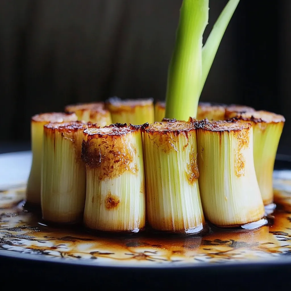 Poireaux braisés fondants dans un bouillon doux miso dashi