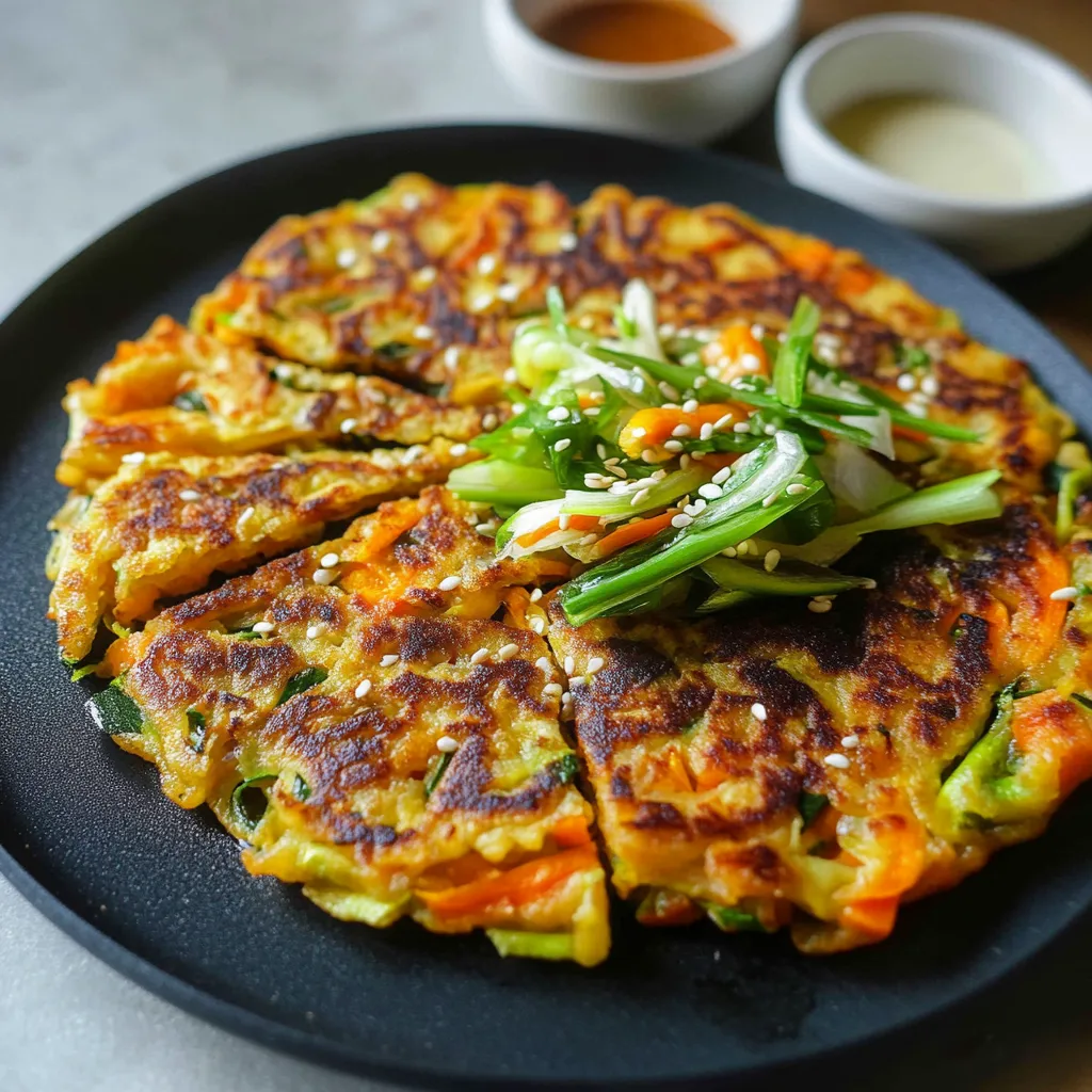 Gros plan pancakes coréennes végétales aux légumes