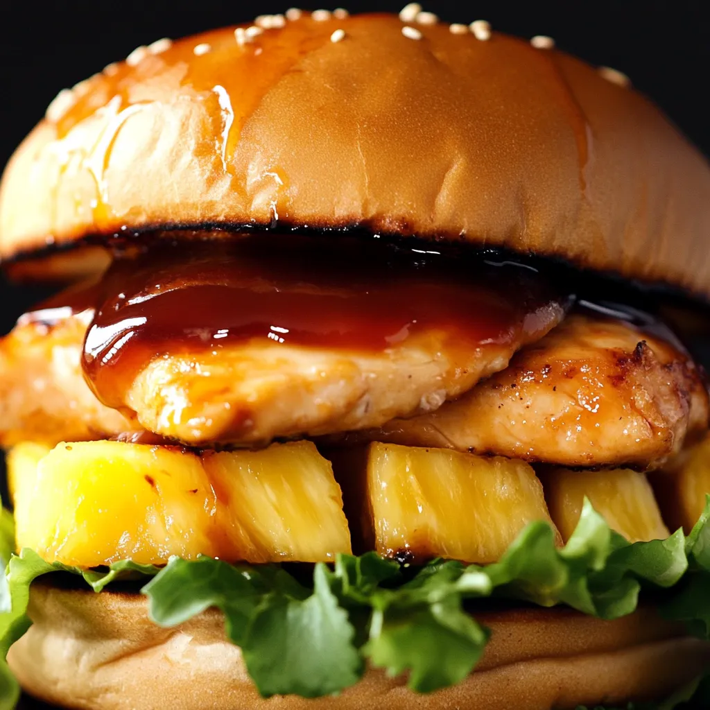 Sandwich hawaïen au poulet teriyaki et ananas grillé à savourer